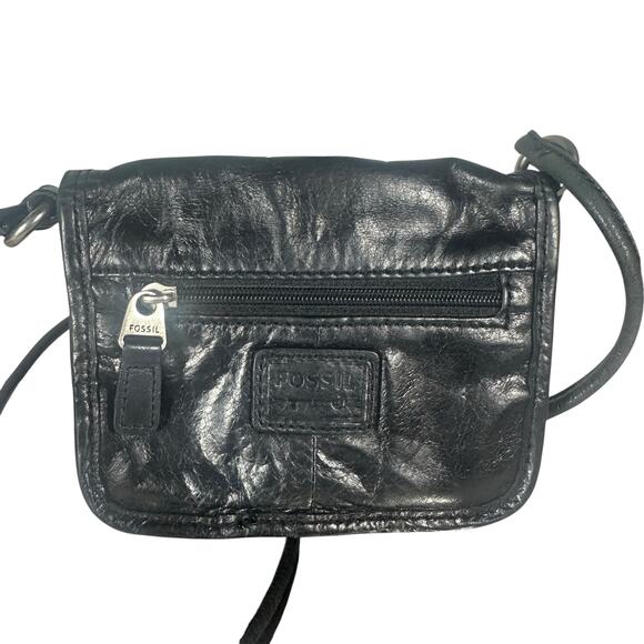 Fossil Black Leather Small Crossbody Bag Adjustable Strap Vintage Turn Lock - Picture 2 of 8